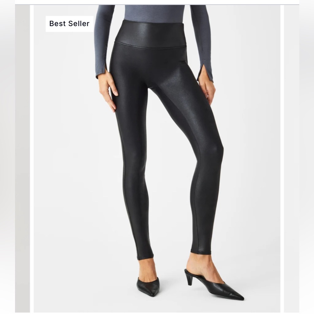 Spanx Faux Leather Black Leggings, Size Medium